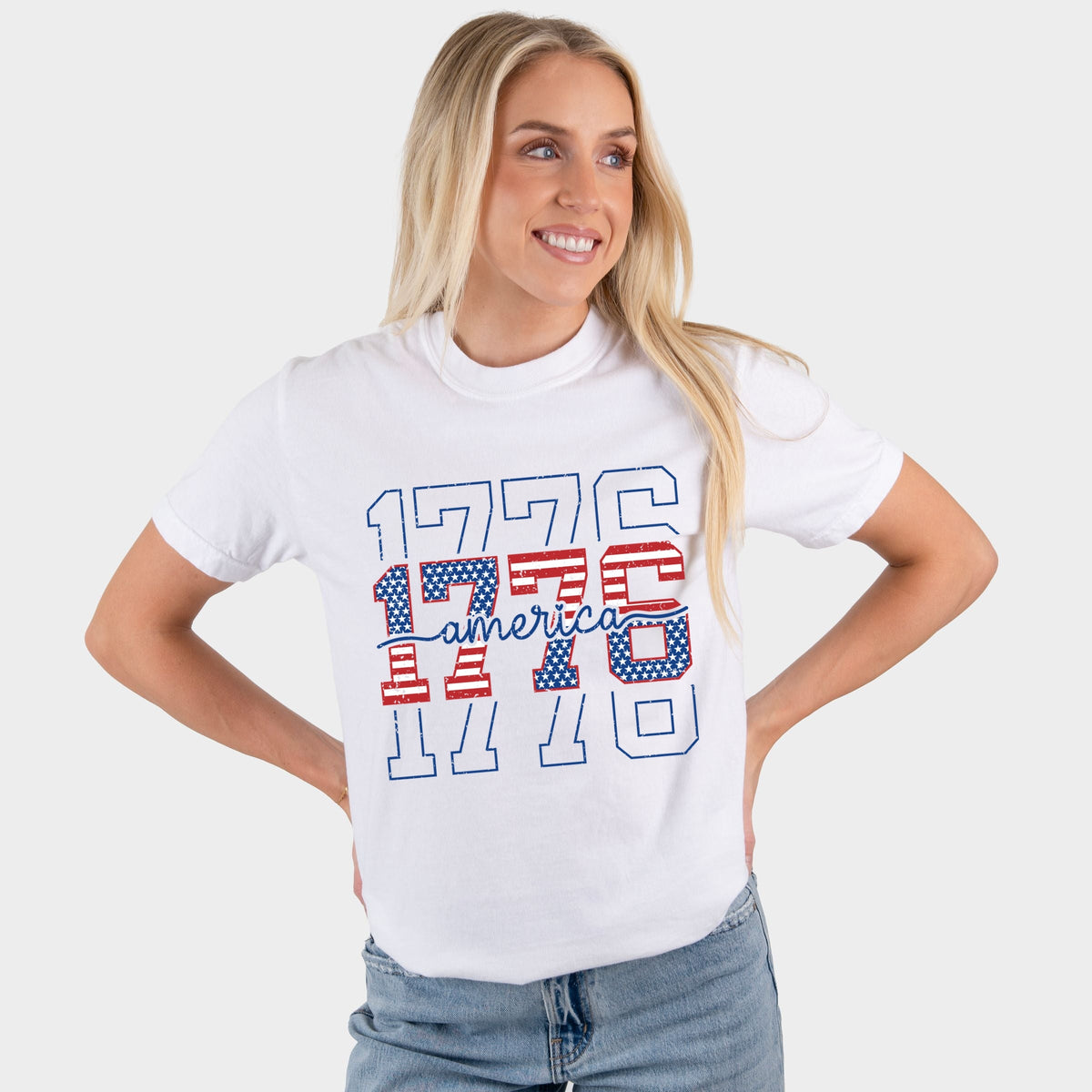 1776 America Stacked - Women's Garment Dyed Graphic T-Shirt