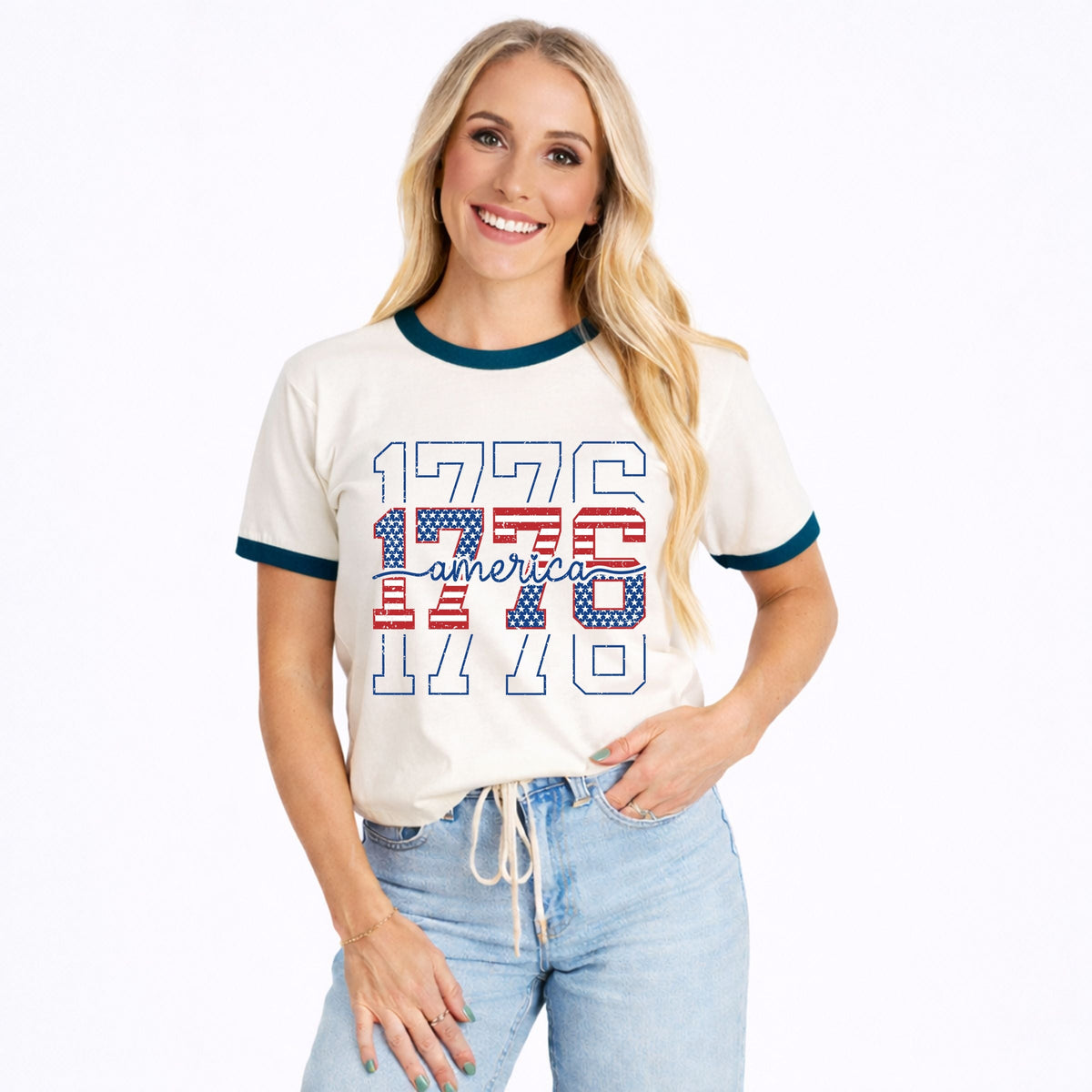 1776 America Stacked - Women's Ringer Graphic T-Shirt