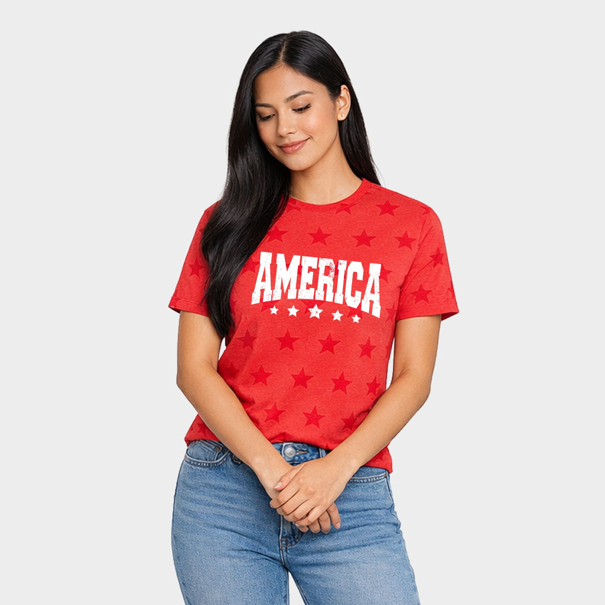 America Varsity Star Distressed - Women's Short Sleeve Star Tee