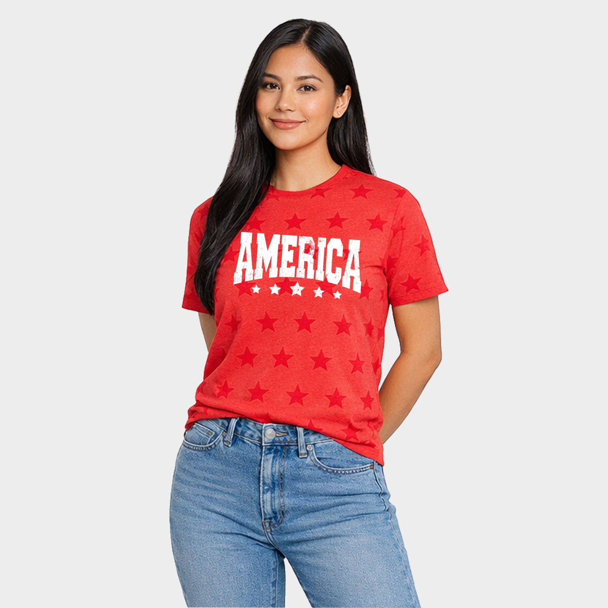 America Varsity Star Distressed - Women's Short Sleeve Star Tee