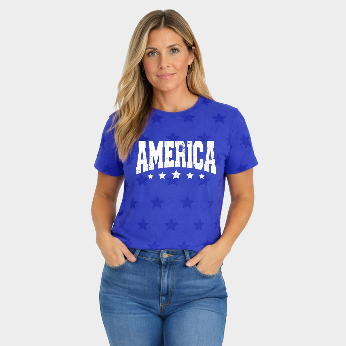 America Varsity Star Distressed - Women's Short Sleeve Star Tee