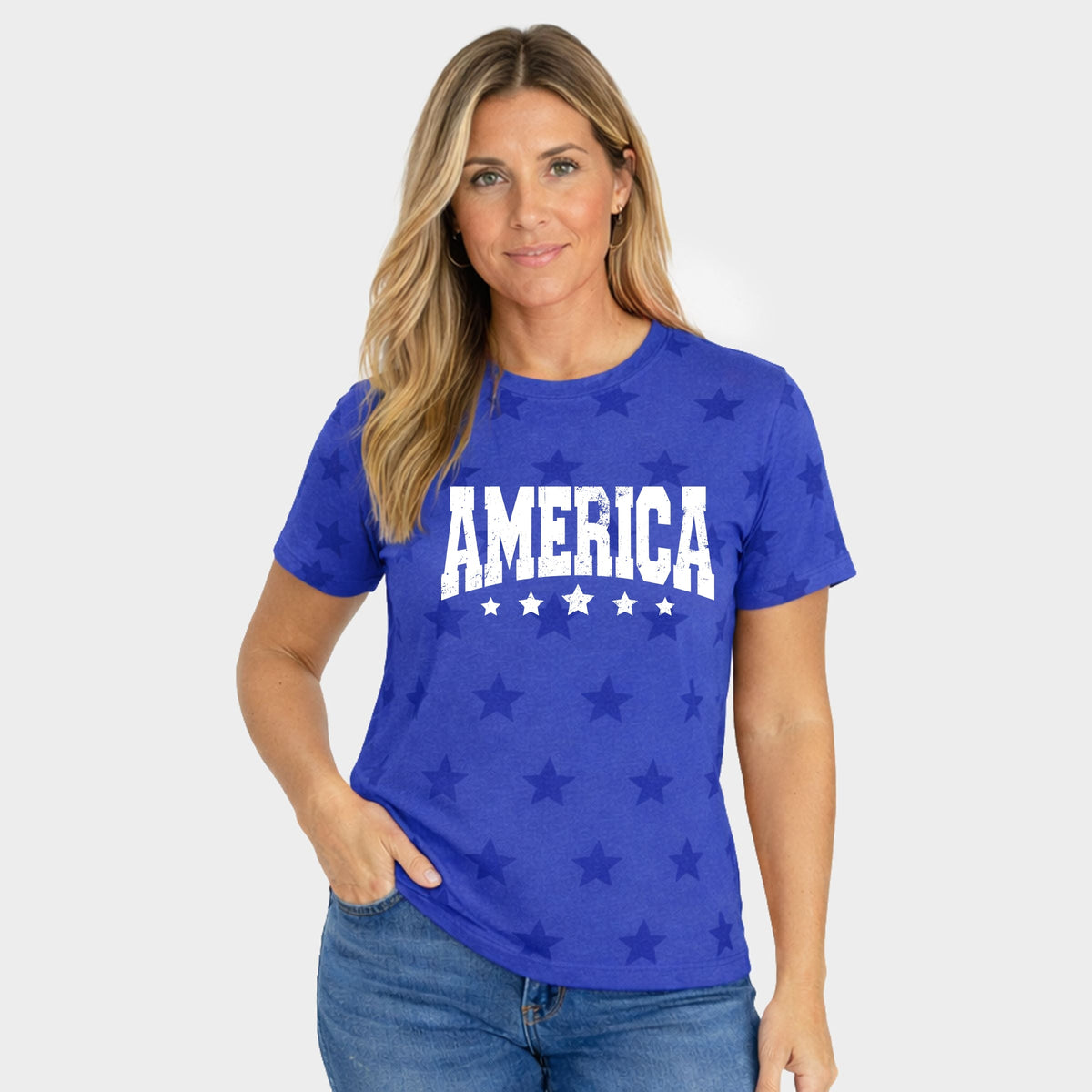 America Varsity Star Distressed - Women's Short Sleeve Star Tee