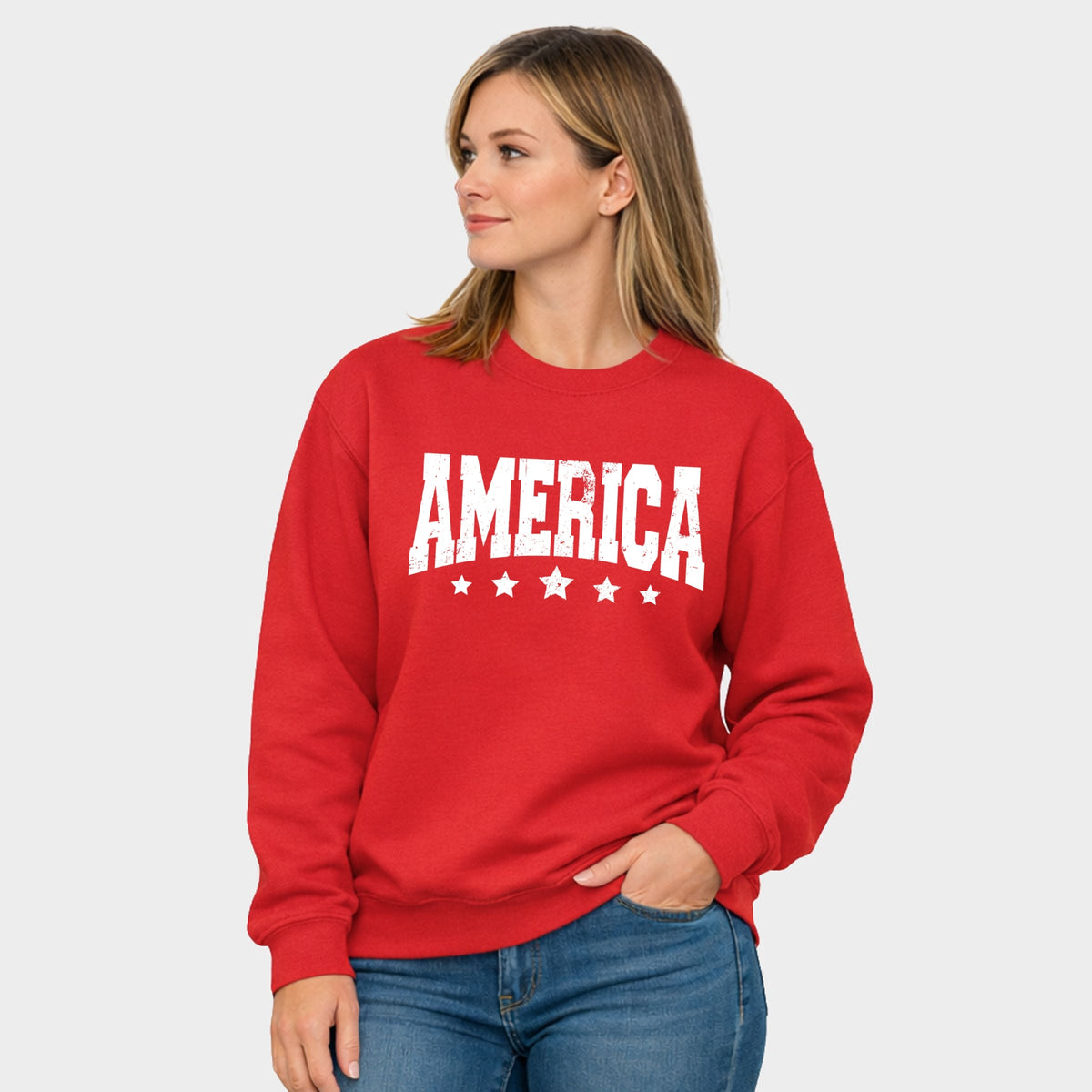 America Varsity Star Distressed - Women's Graphic Sweatshirt