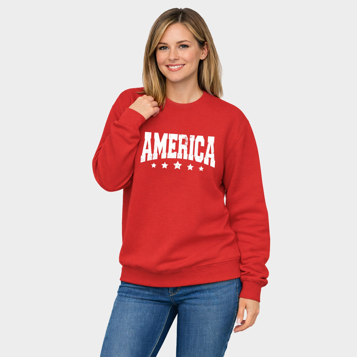 America Varsity Star Distressed - Women's Graphic Sweatshirt