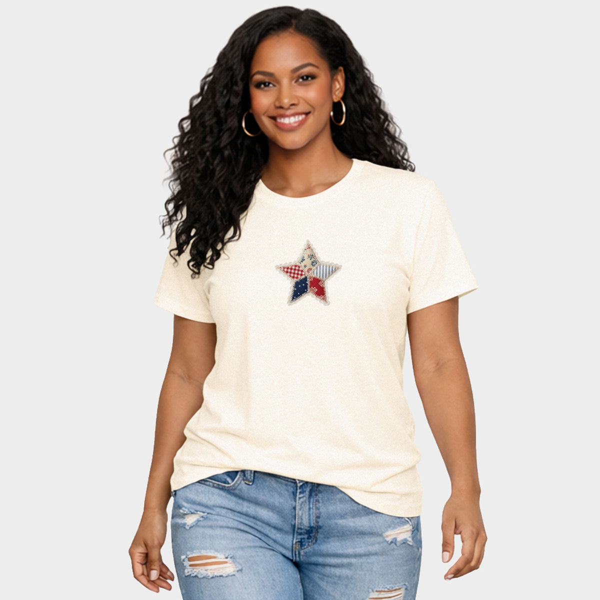 Patriotic Star Faux Patchwork - Women's Short Sleeve Graphic T-Shirt