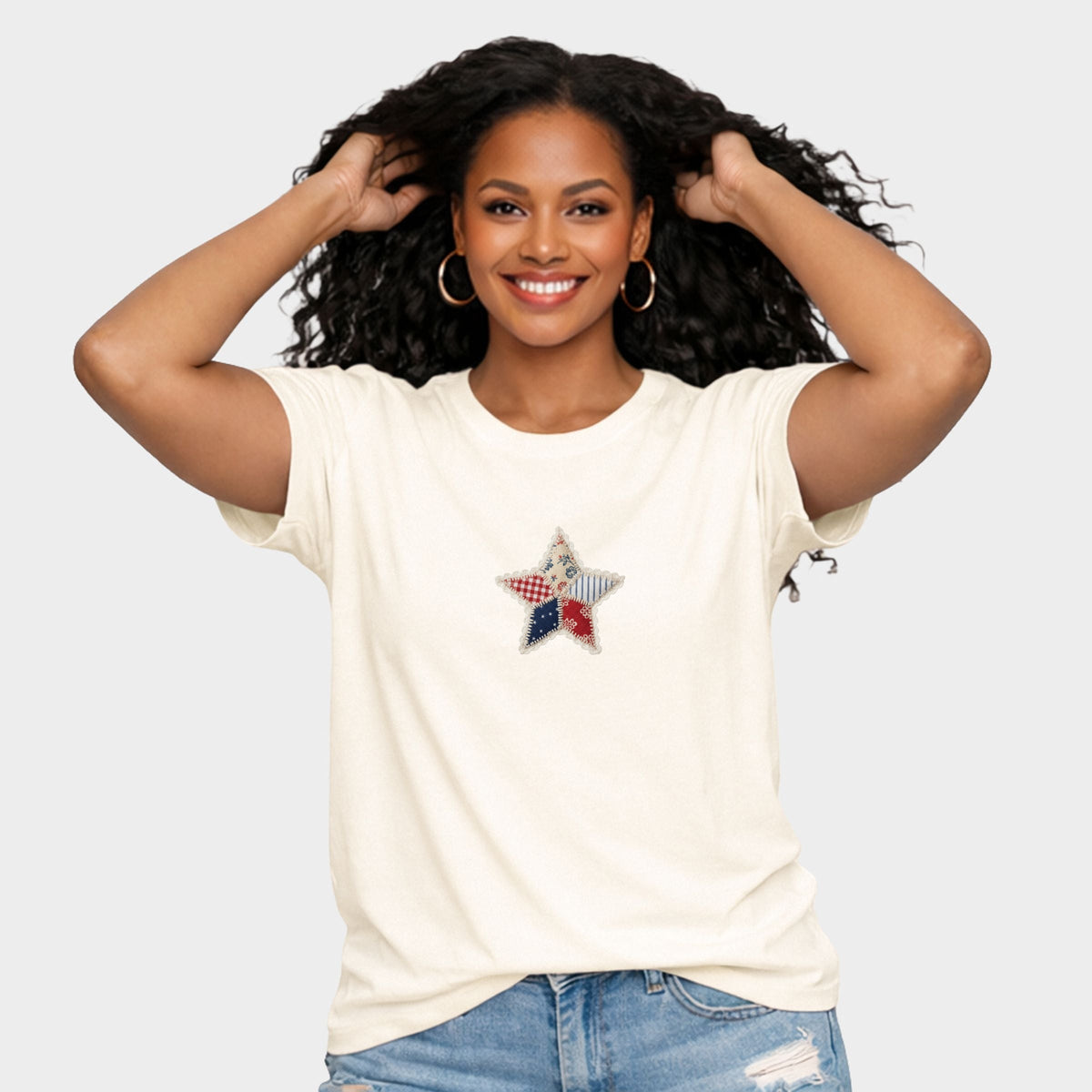 Patriotic Star Faux Patchwork - Women's Short Sleeve Graphic T-Shirt