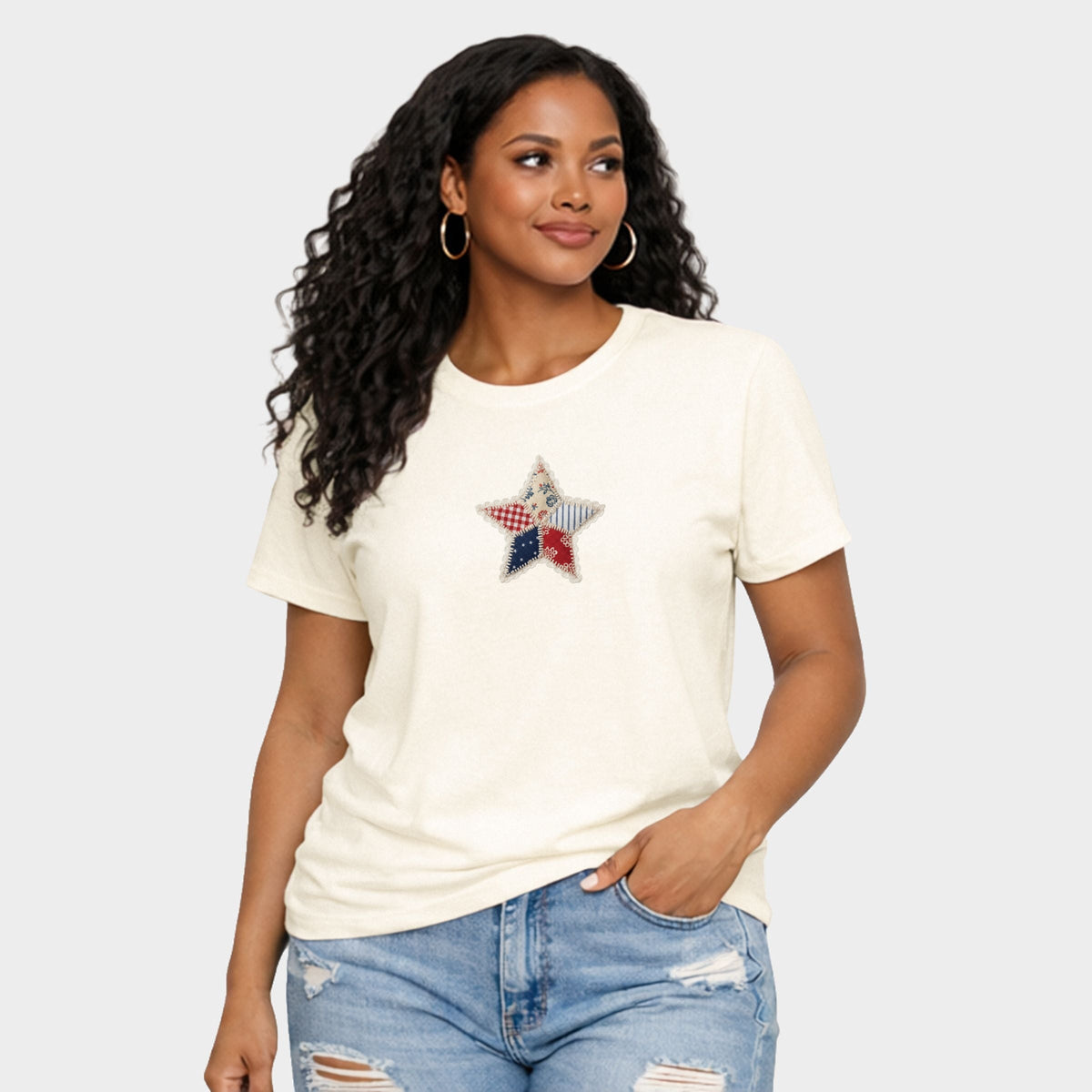Patriotic Star Faux Patchwork - Women's Short Sleeve Graphic T-Shirt