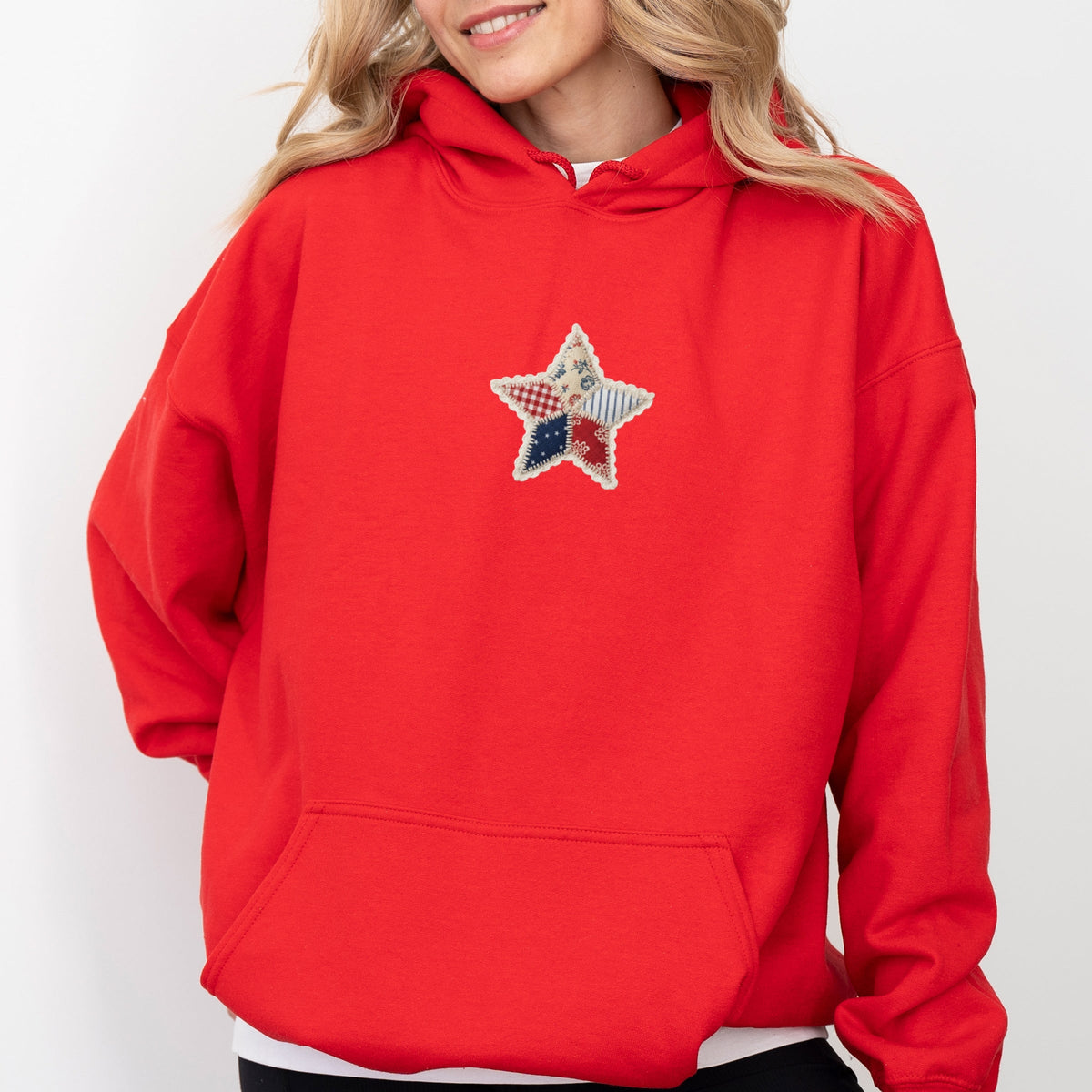 Patriotic Star Faux Patchwork Print - Women's Graphic Hoodie