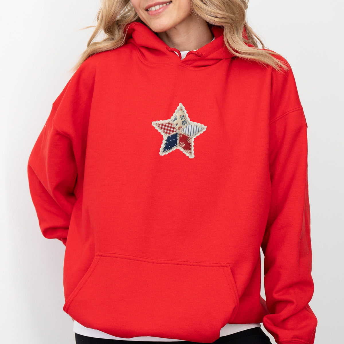 Patriotic Star Faux Patchwork Print - Women's Graphic Hoodie
