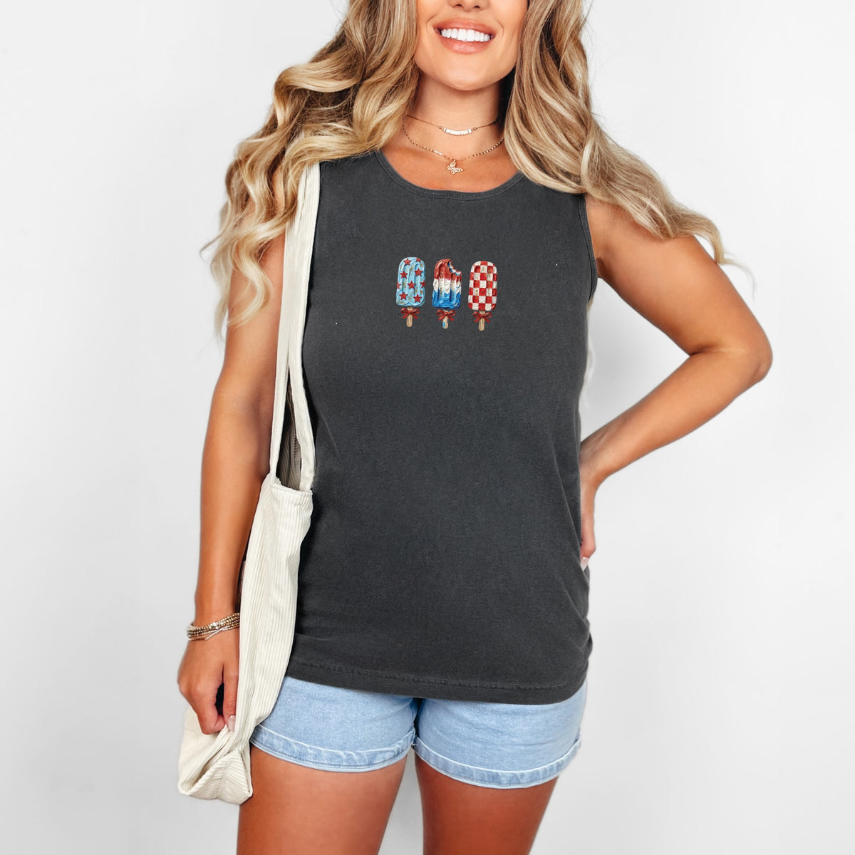Patriotic Popsicles - Women's Garment Dyed Graphic Tank Top