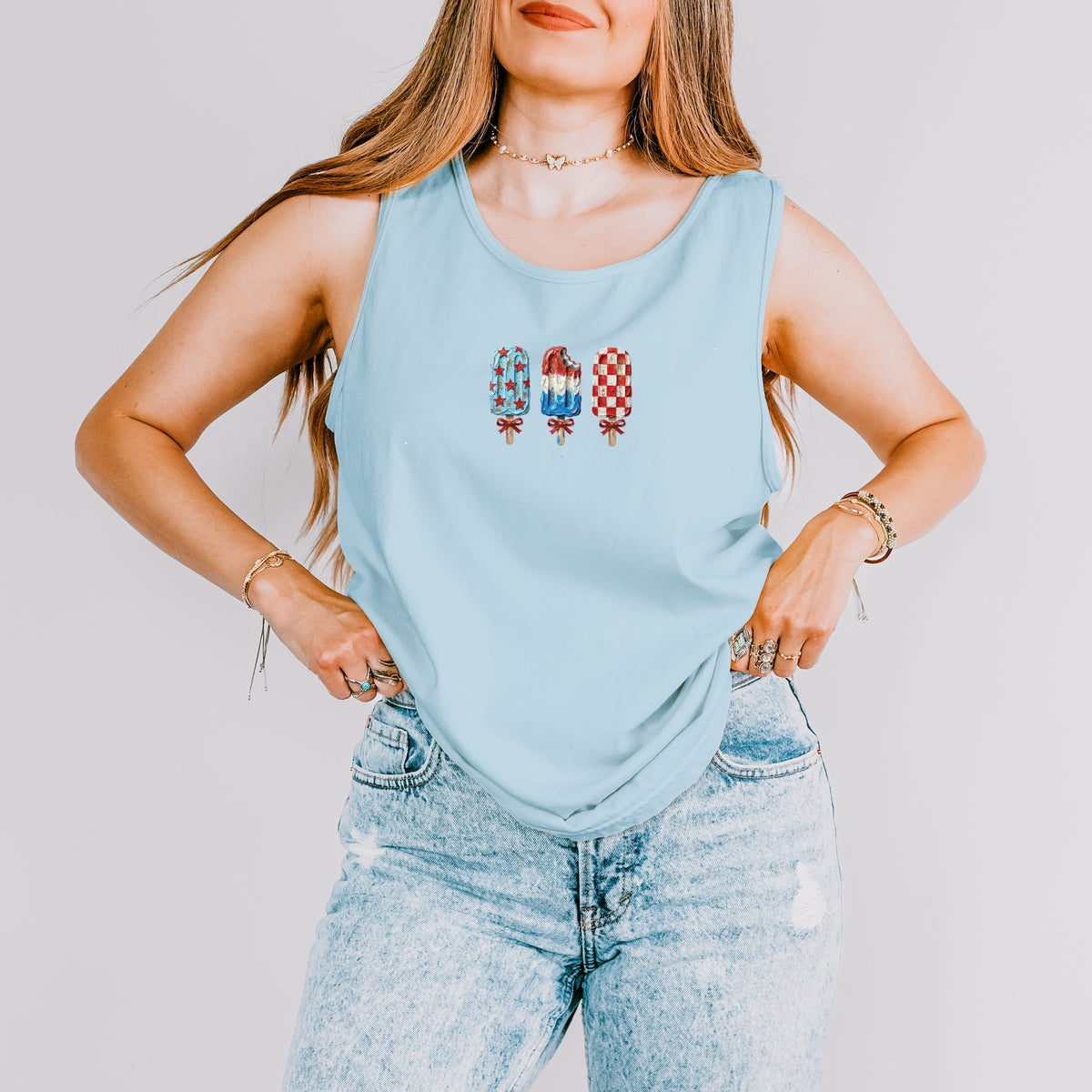 Patriotic Popsicles - Women's Garment Dyed Graphic Tank Top