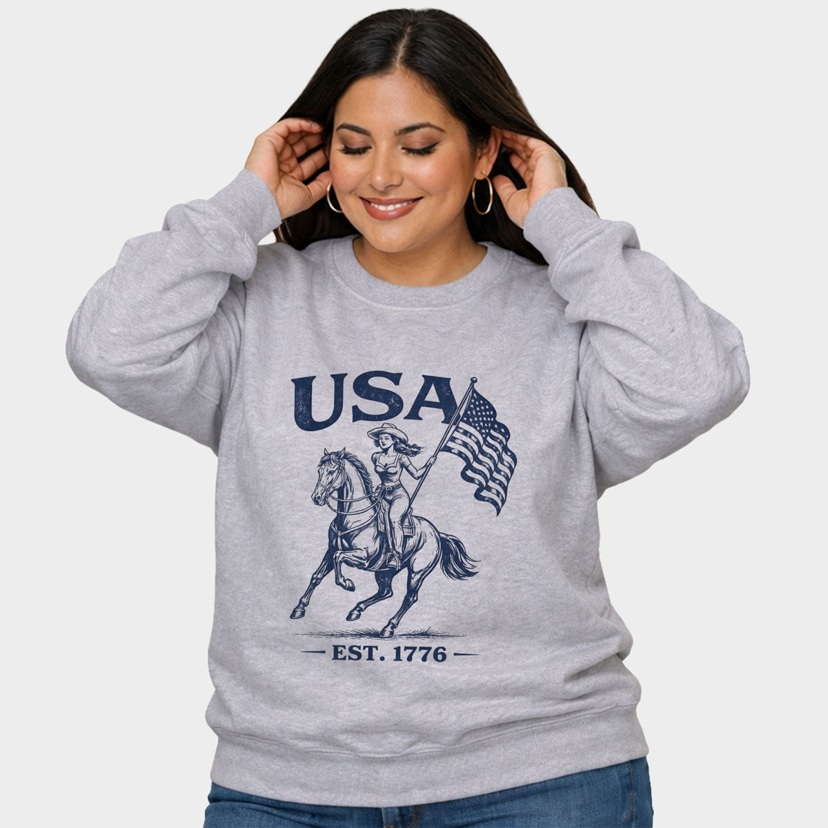 USA Cowgirl Flag -  Women's Plus Sized Graphic Sweatshirt