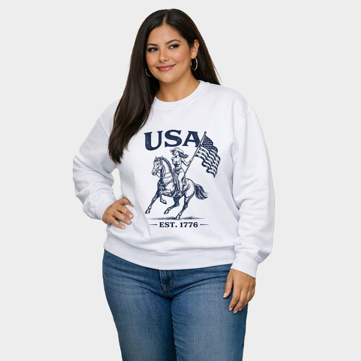 USA Cowgirl Flag -  Women's Plus Sized Graphic Sweatshirt