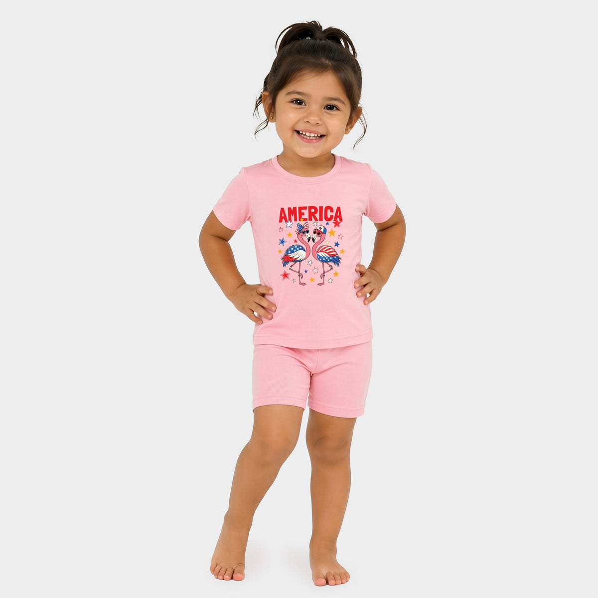 America Flamingos Star - Toddler Crew Shorts Set