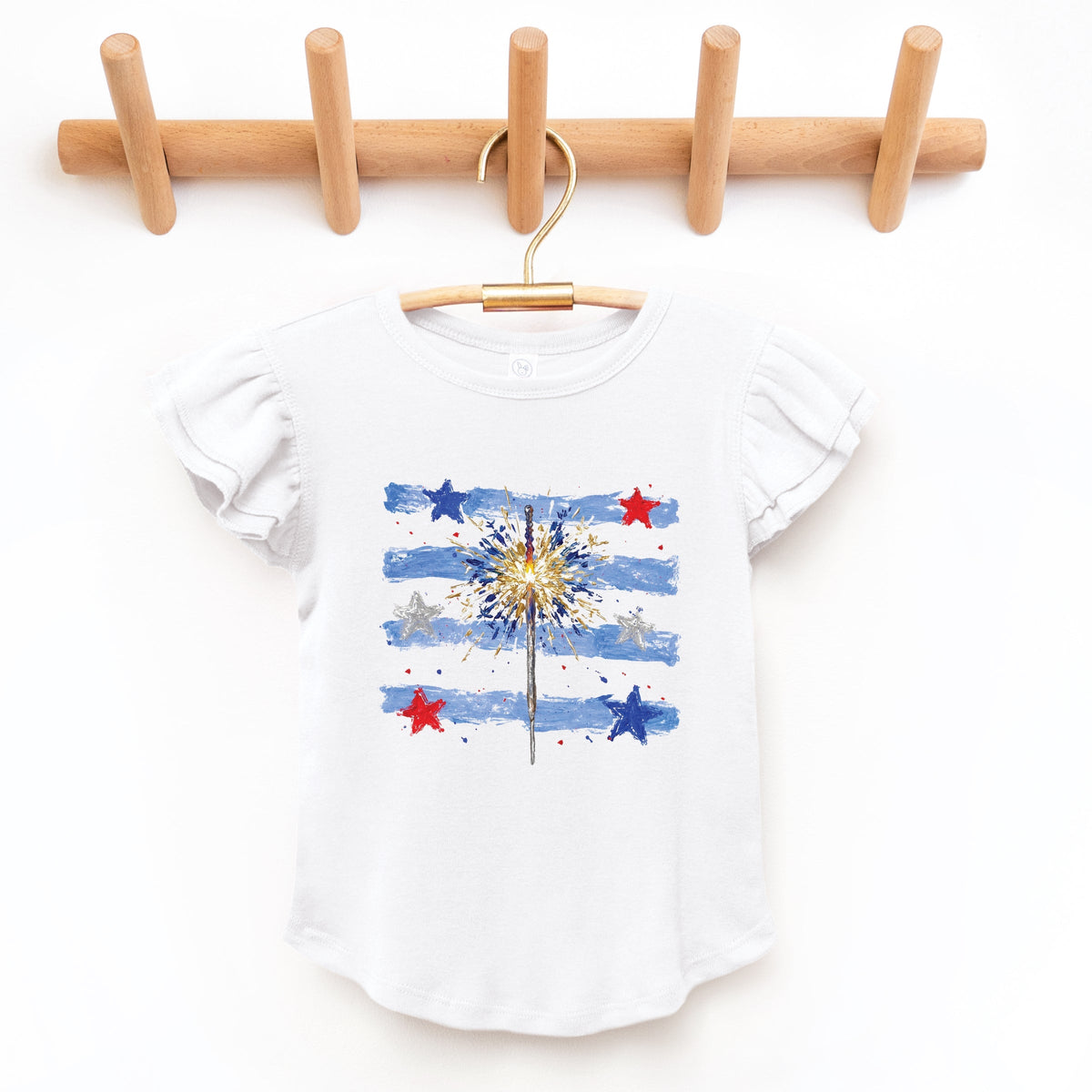 Sparkler Stripes - Girl's Flutter Sleeve Graphic T-Shirt