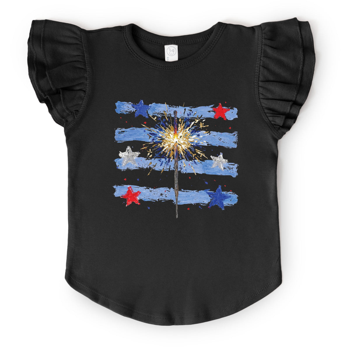 Sparkler Stripes - Girl's Flutter Sleeve Graphic T-Shirt