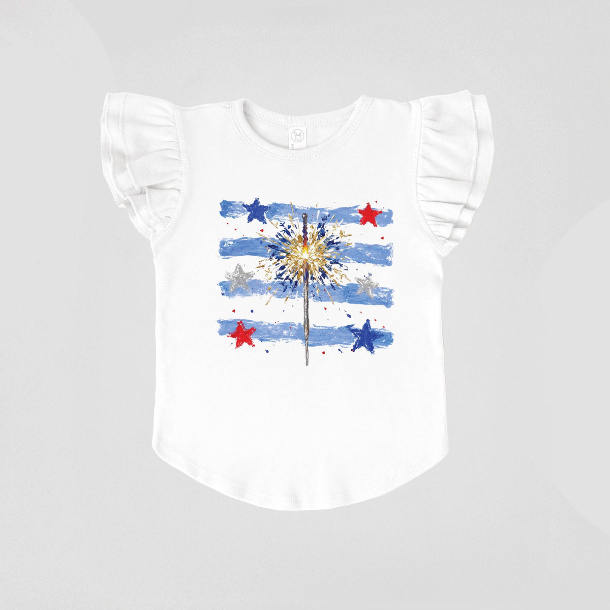 Sparkler Stripes - Girl's Flutter Sleeve Graphic T-Shirt