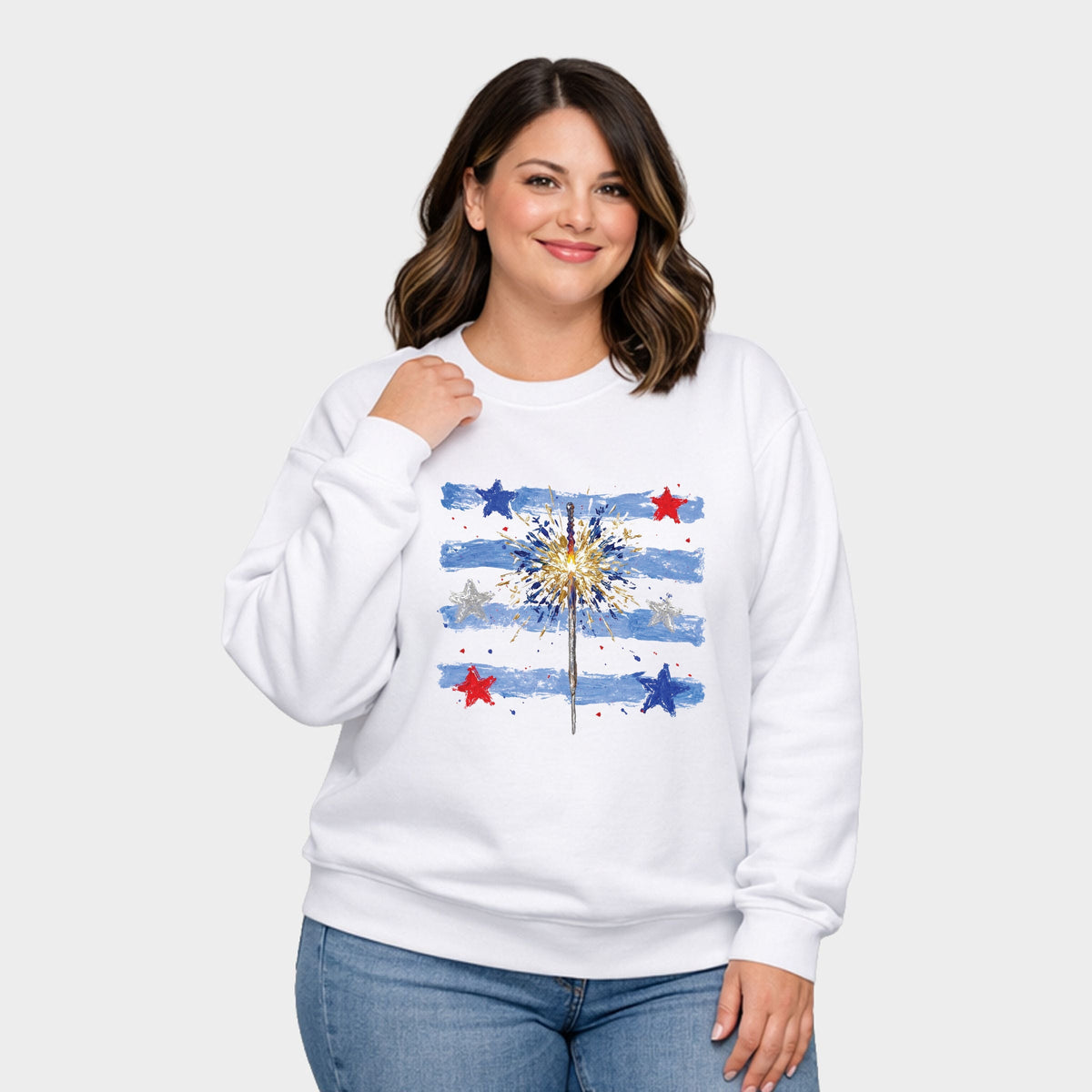Sparkler Stripes - Women's Plus Sized Graphic Sweatshirt