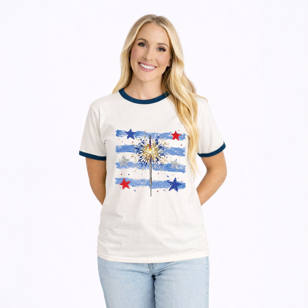 Sparkler Stripes - Women's Ringer Graphic T-Shirt