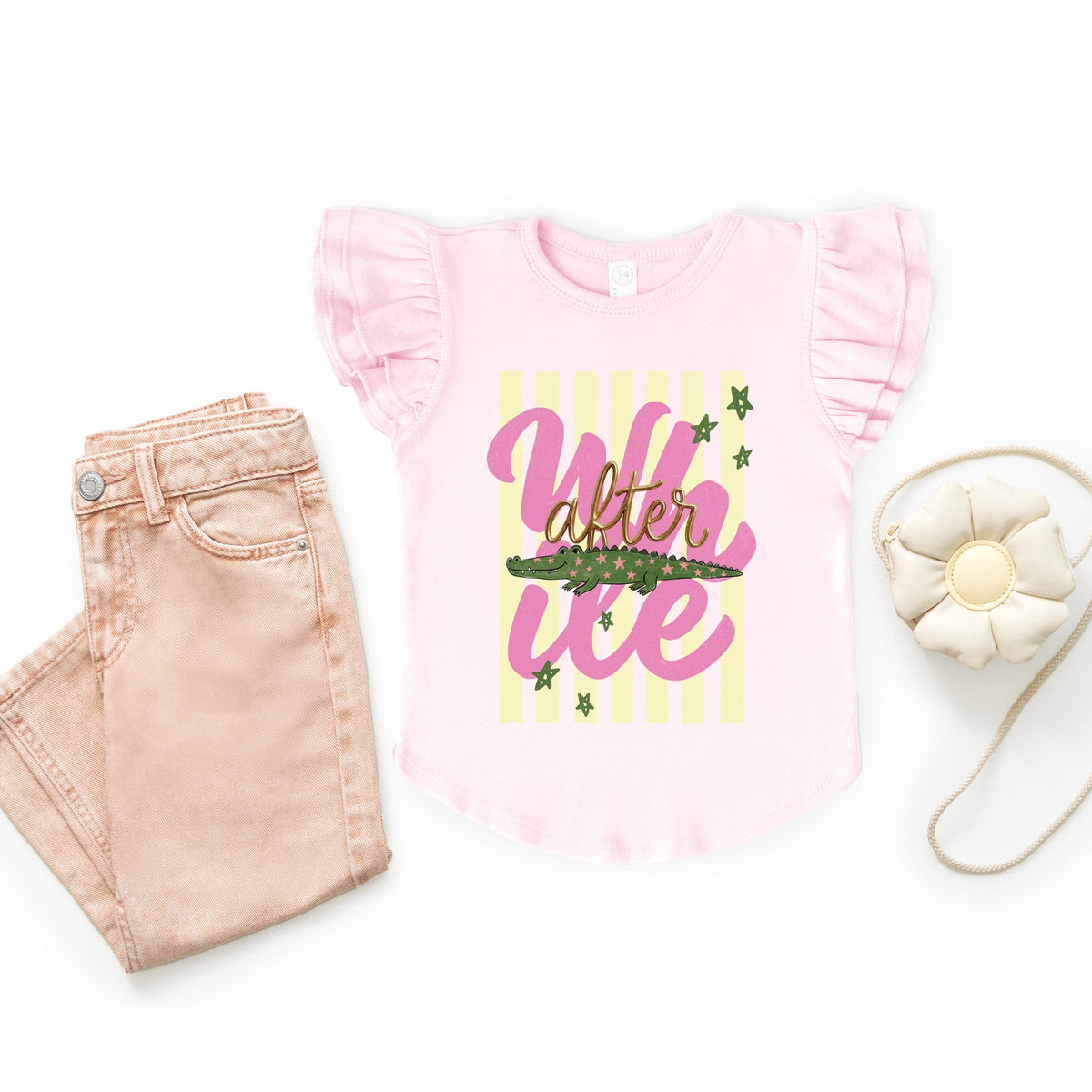 After A While Crocodile - Girl's Flutter Sleeve Graphic T-Shirt
