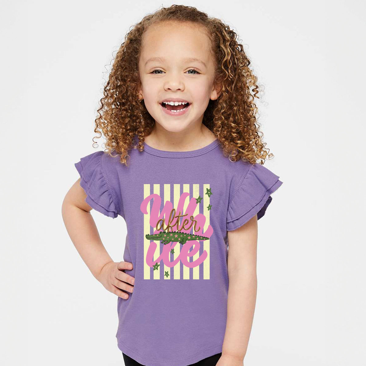 After A While Crocodile - Girl's Flutter Sleeve Graphic T-Shirt