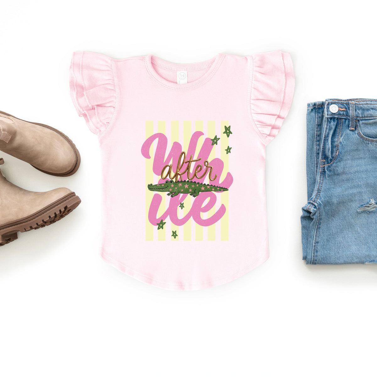 After A While Crocodile - Girl's Flutter Sleeve Graphic T-Shirt