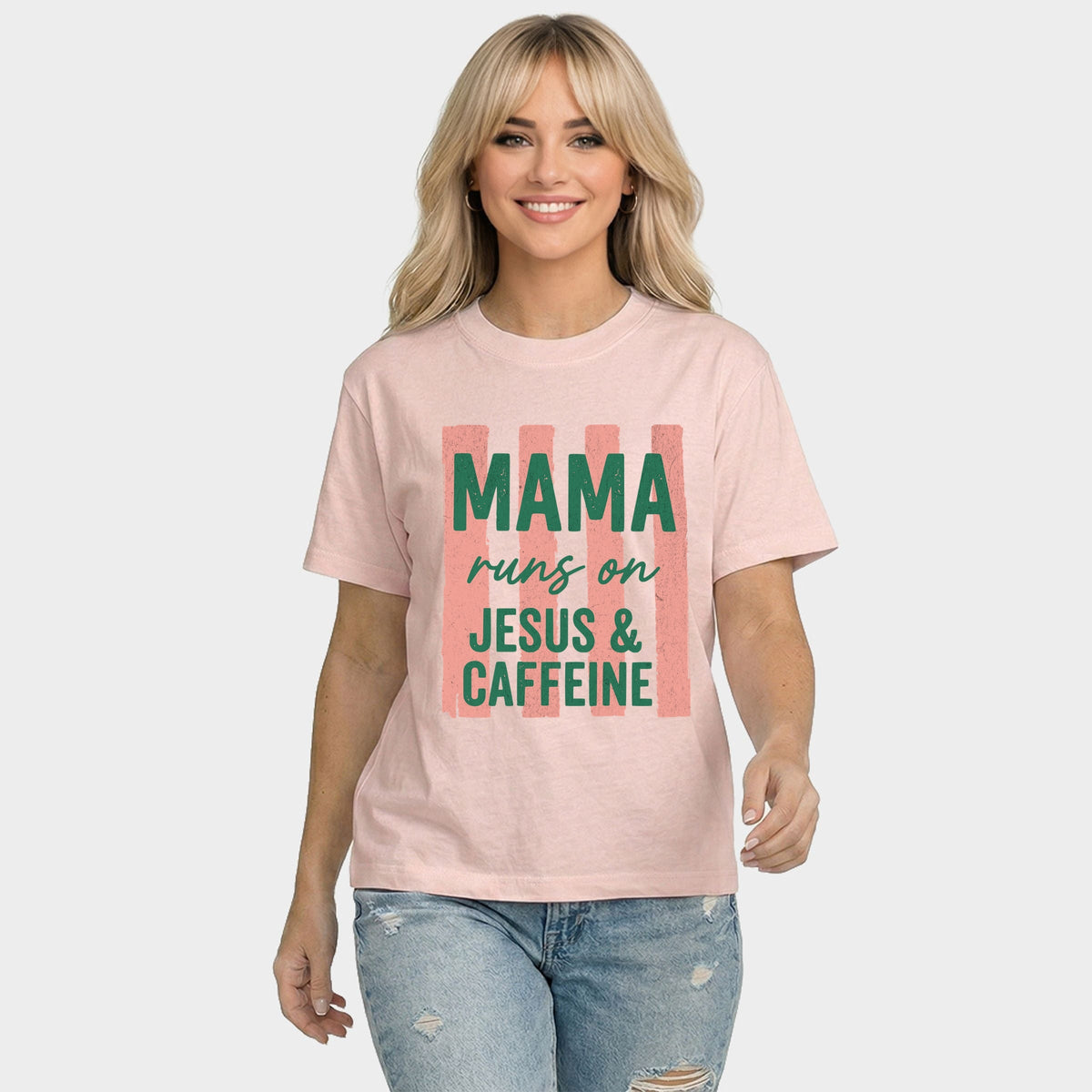Mama Runs On Jesus and Caffeine - Women's Relaxed Boxy Tee