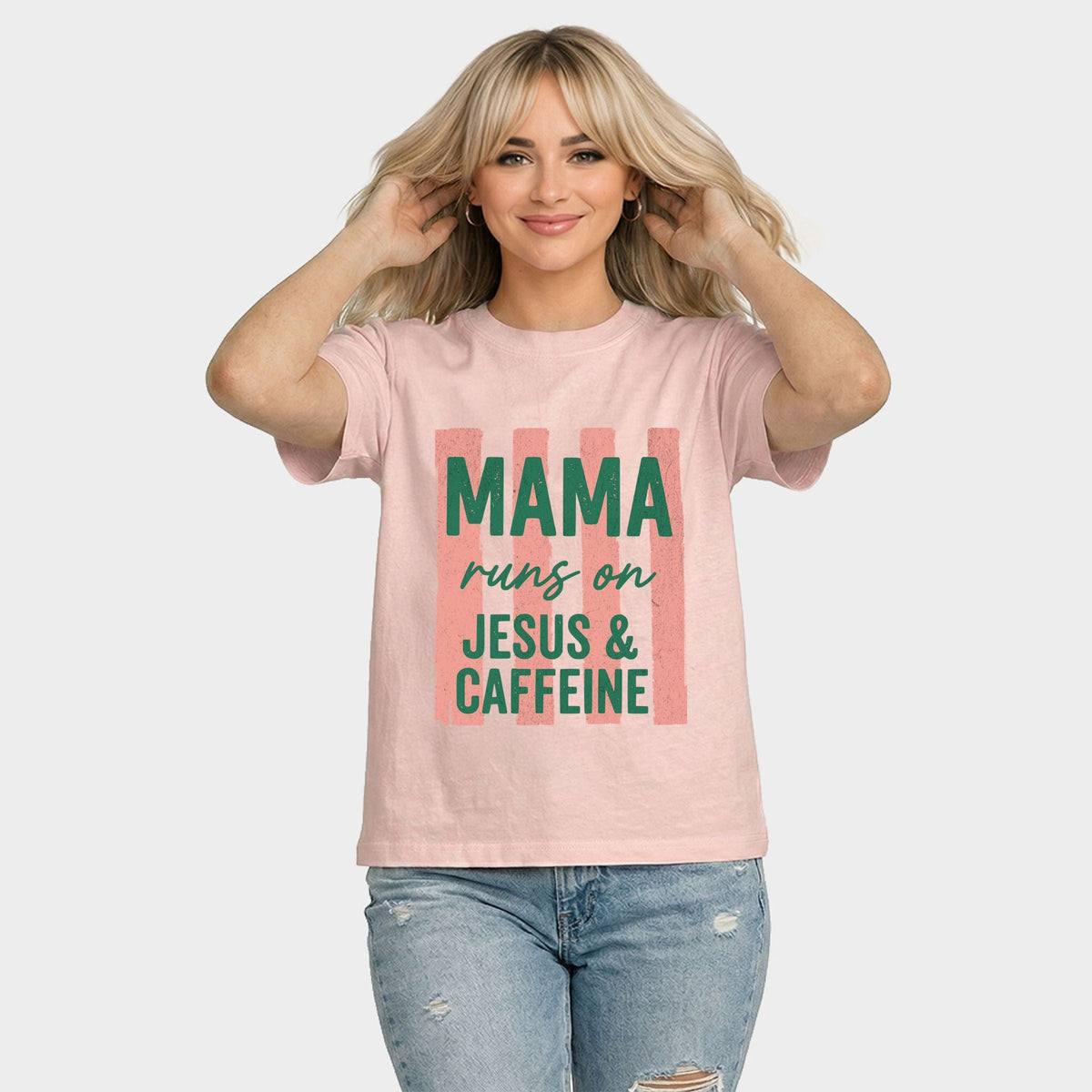 Mama Runs On Jesus and Caffeine - Women's Relaxed Boxy Tee