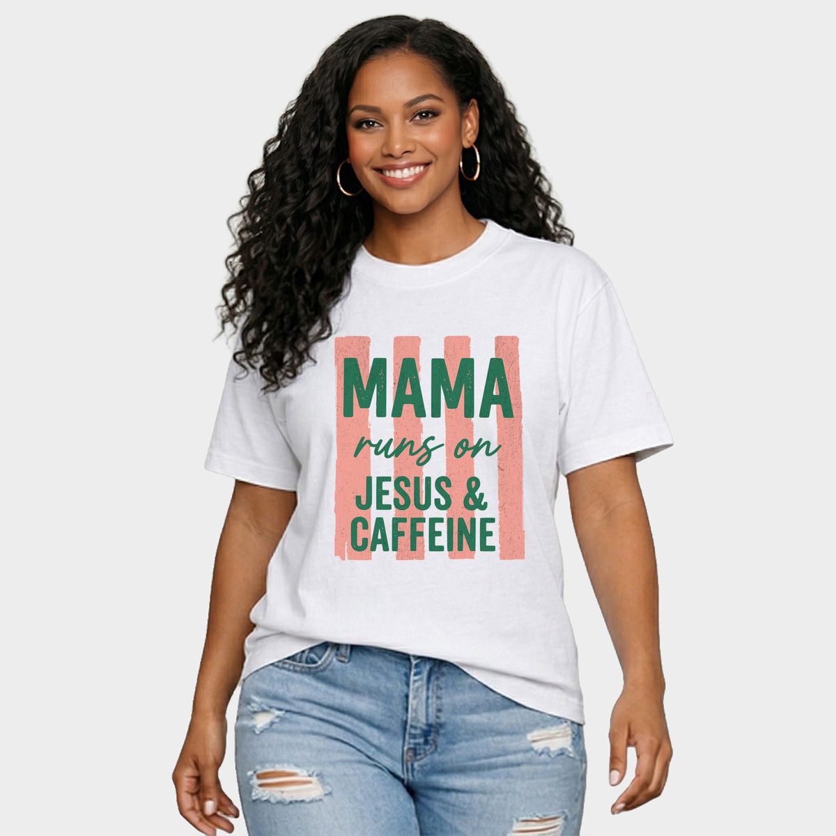 Mama Runs On Jesus and Caffeine - Women's Relaxed Boxy Tee