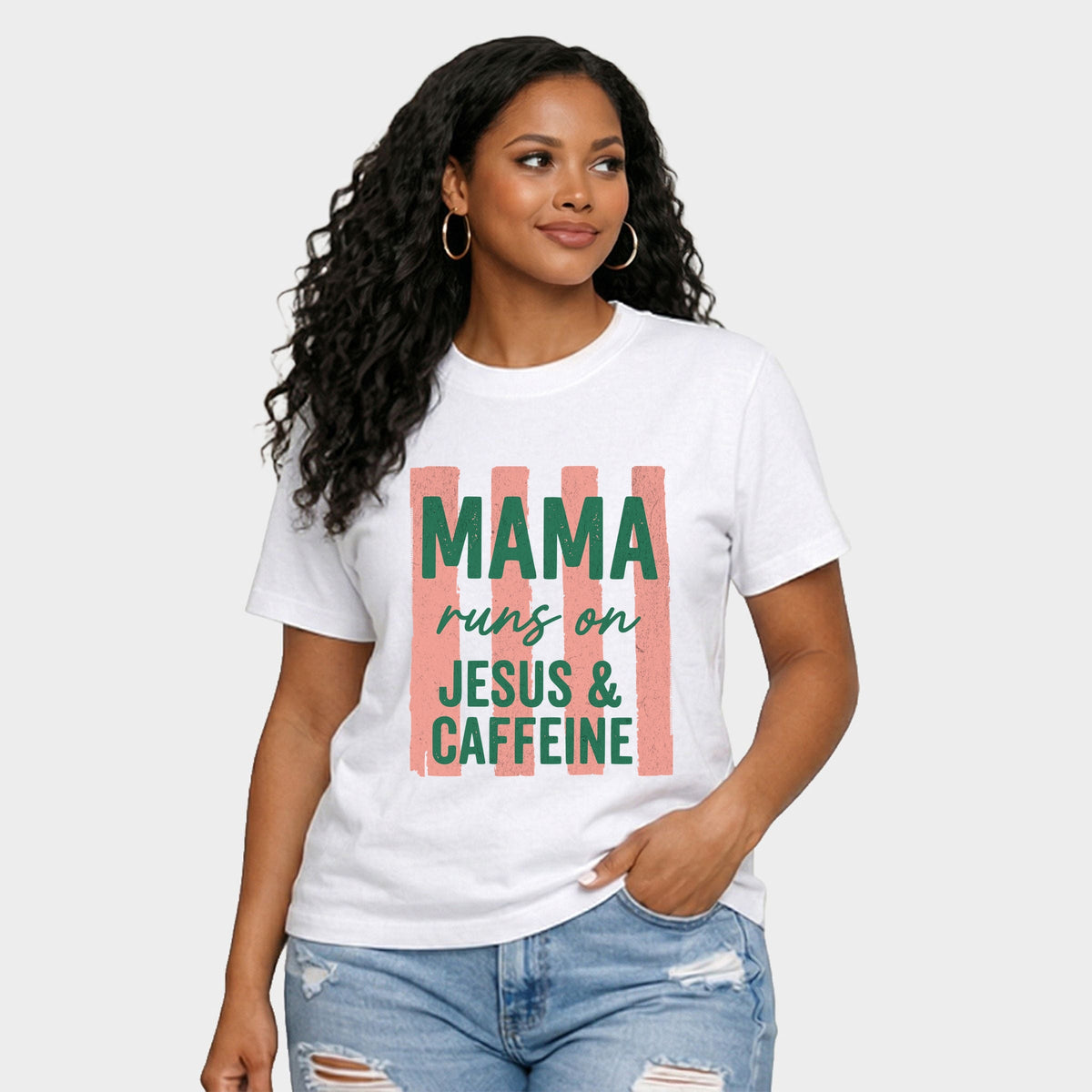 Mama Runs On Jesus and Caffeine - Women's Relaxed Boxy Tee