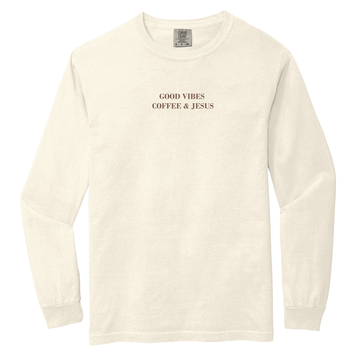 Good Vibes Coffee & Jesus - Women's Garment Dyed Long Sleeve Graphic T-Shirt