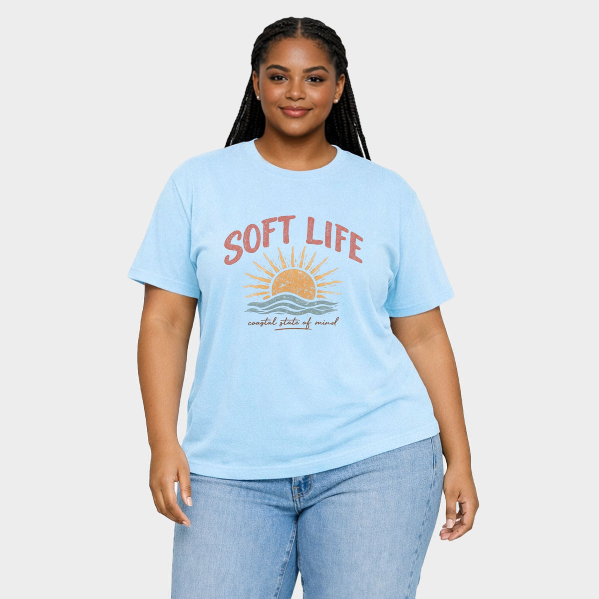 Soft Life - Women's Plus Sized Garment Dyed Graphic T-Shirt