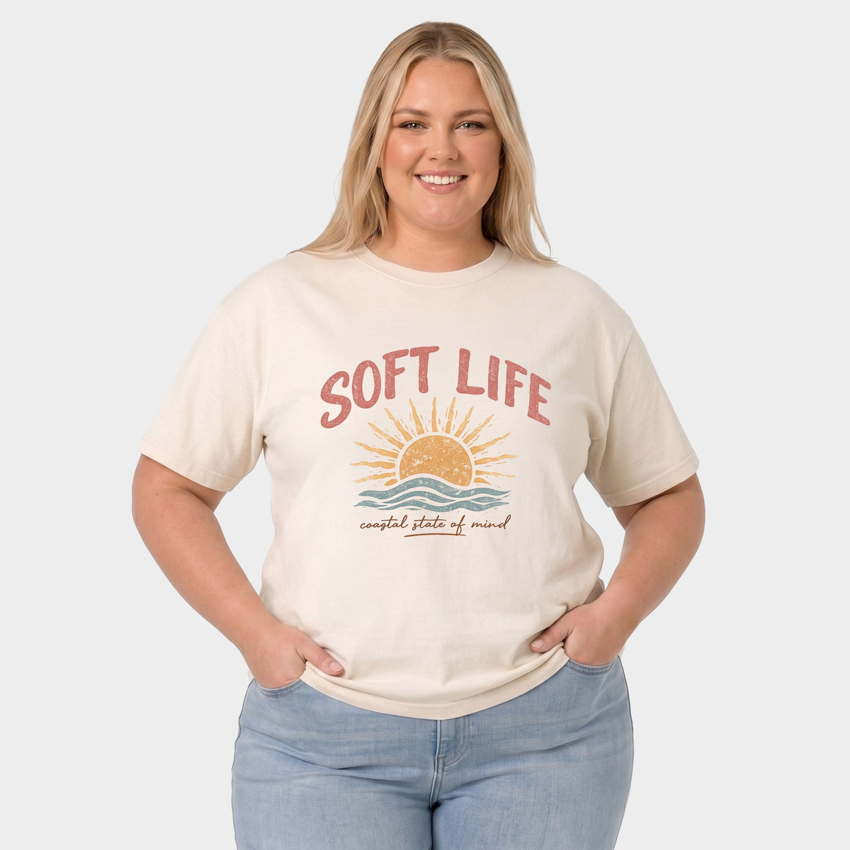 Soft Life - Women's Plus Sized Garment Dyed Graphic T-Shirt
