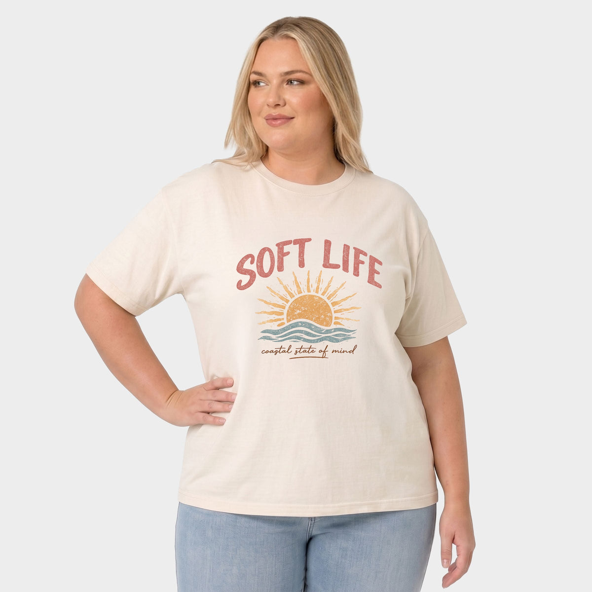 Soft Life - Women's Plus Sized Garment Dyed Graphic T-Shirt