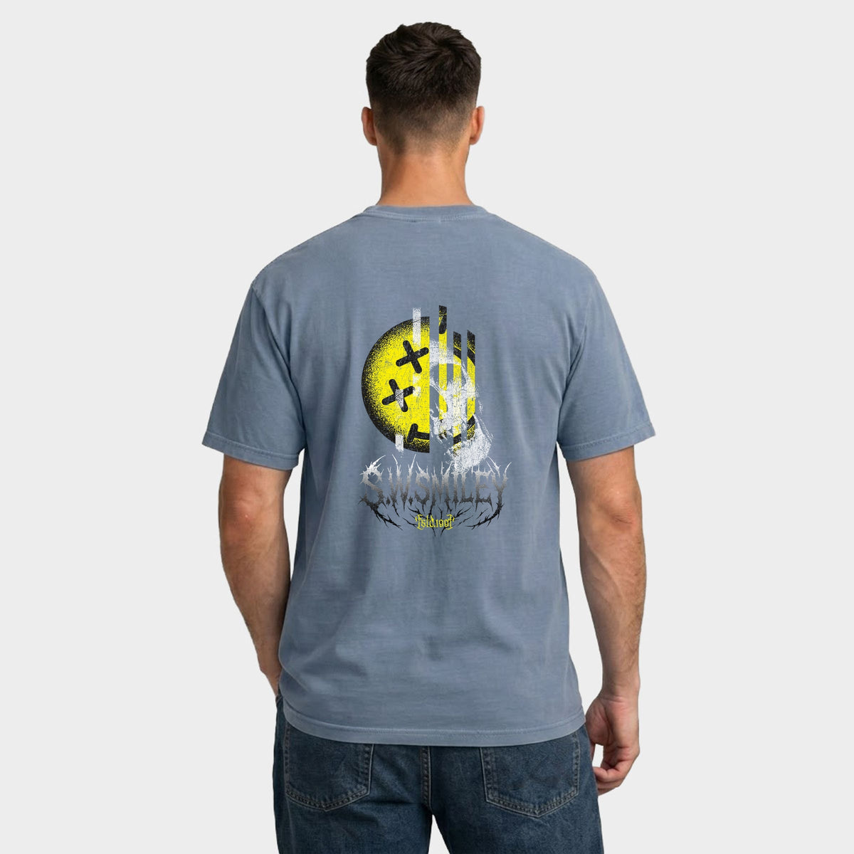 S.W.Smiley Skull Grunge - Men's Garment Dyed Graphic T-Shirt
