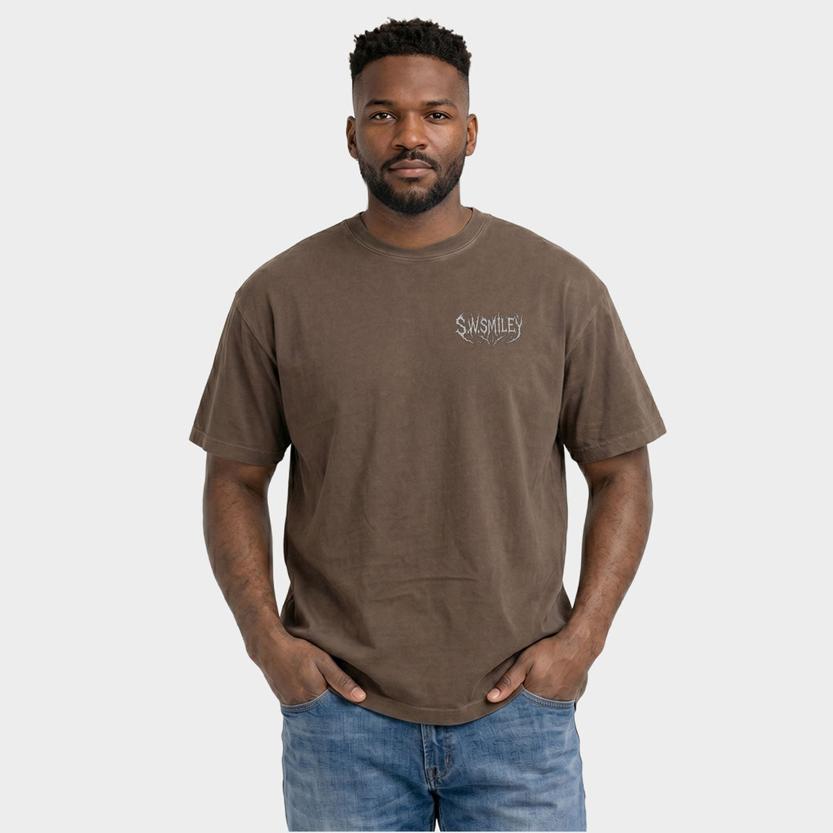 S.W.Smiley Skull Grunge - Men's Garment Dyed Graphic T-Shirt