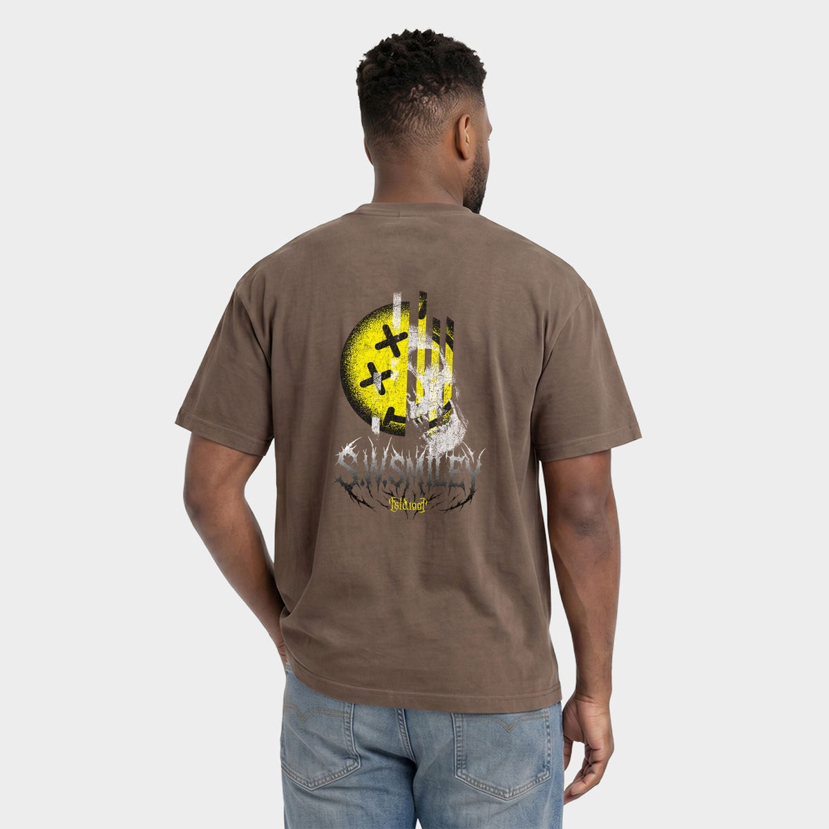 S.W.Smiley Skull Grunge - Men's Garment Dyed Graphic T-Shirt