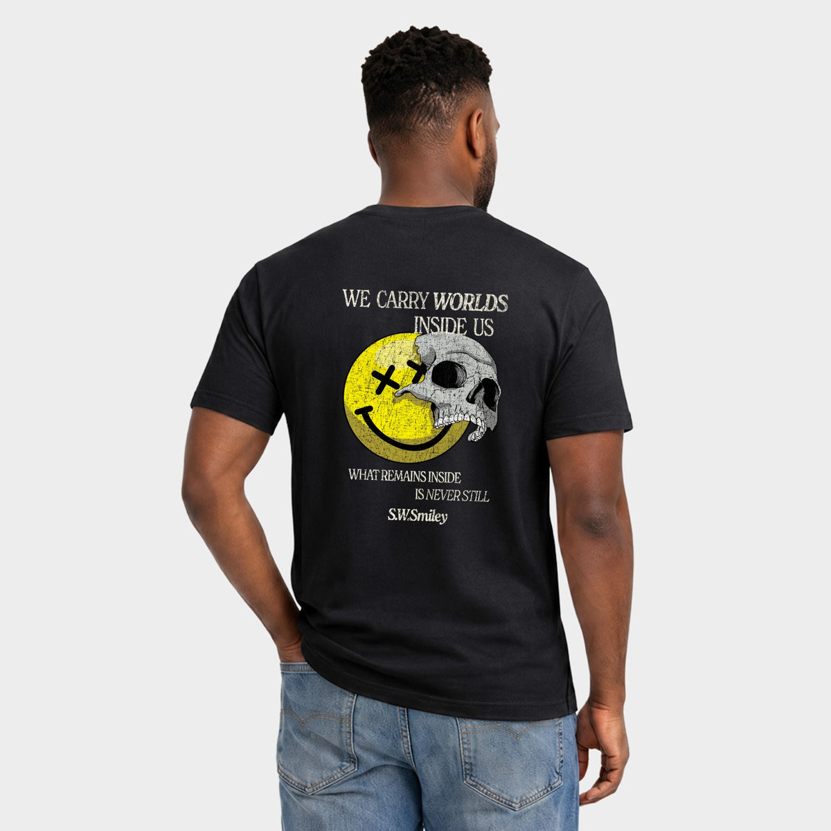 S.W.Smiley We Carry Worlds - Men's Garment Dyed Graphic T-Shirt