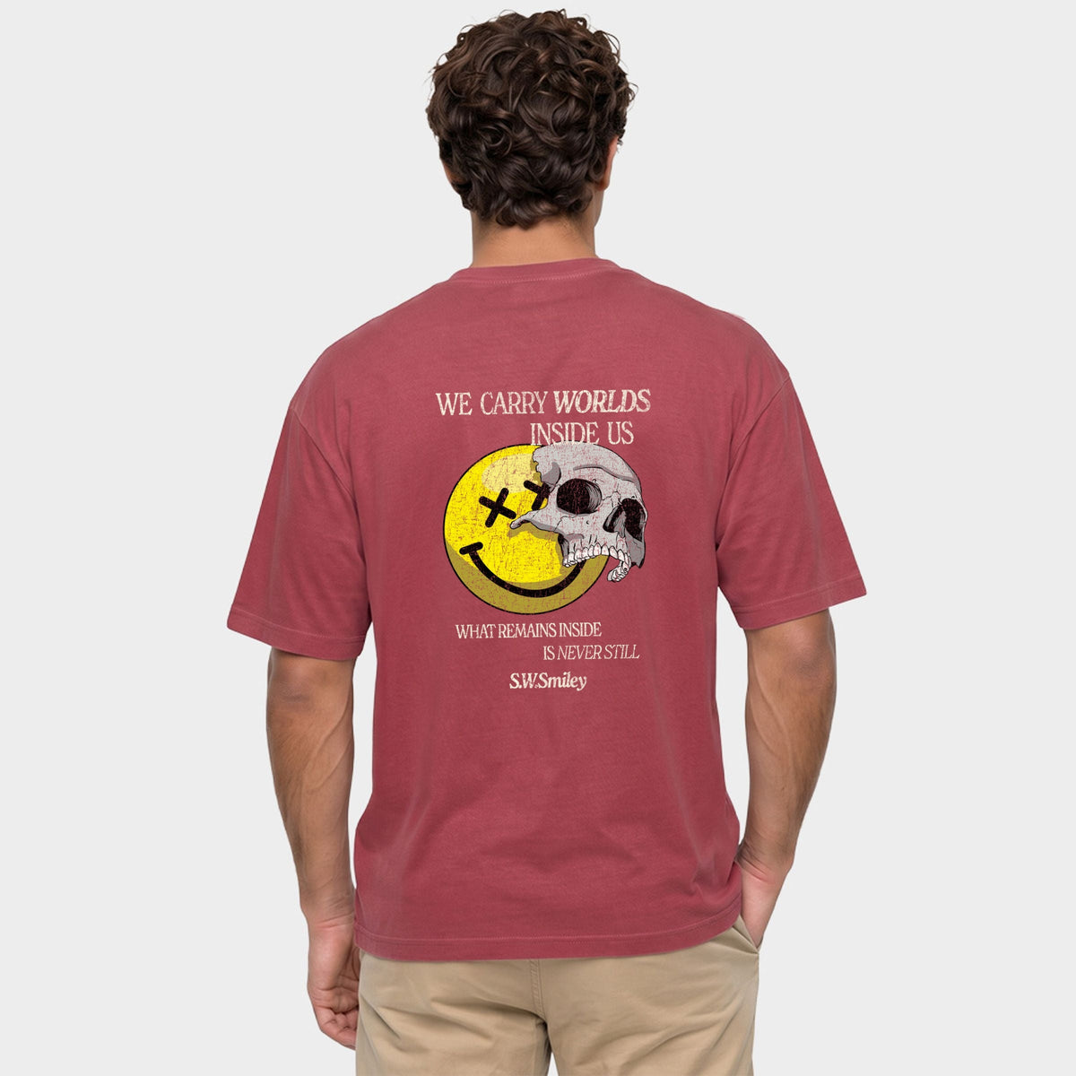 S.W.Smiley We Carry Worlds - Men's Garment Dyed Graphic T-Shirt