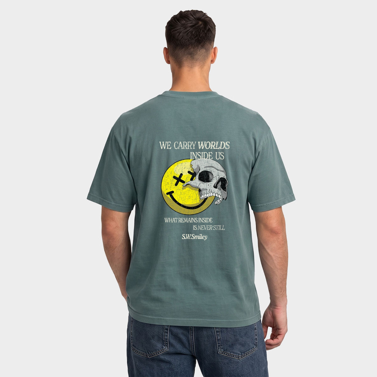 S.W.Smiley We Carry Worlds - Men's Garment Dyed Graphic T-Shirt