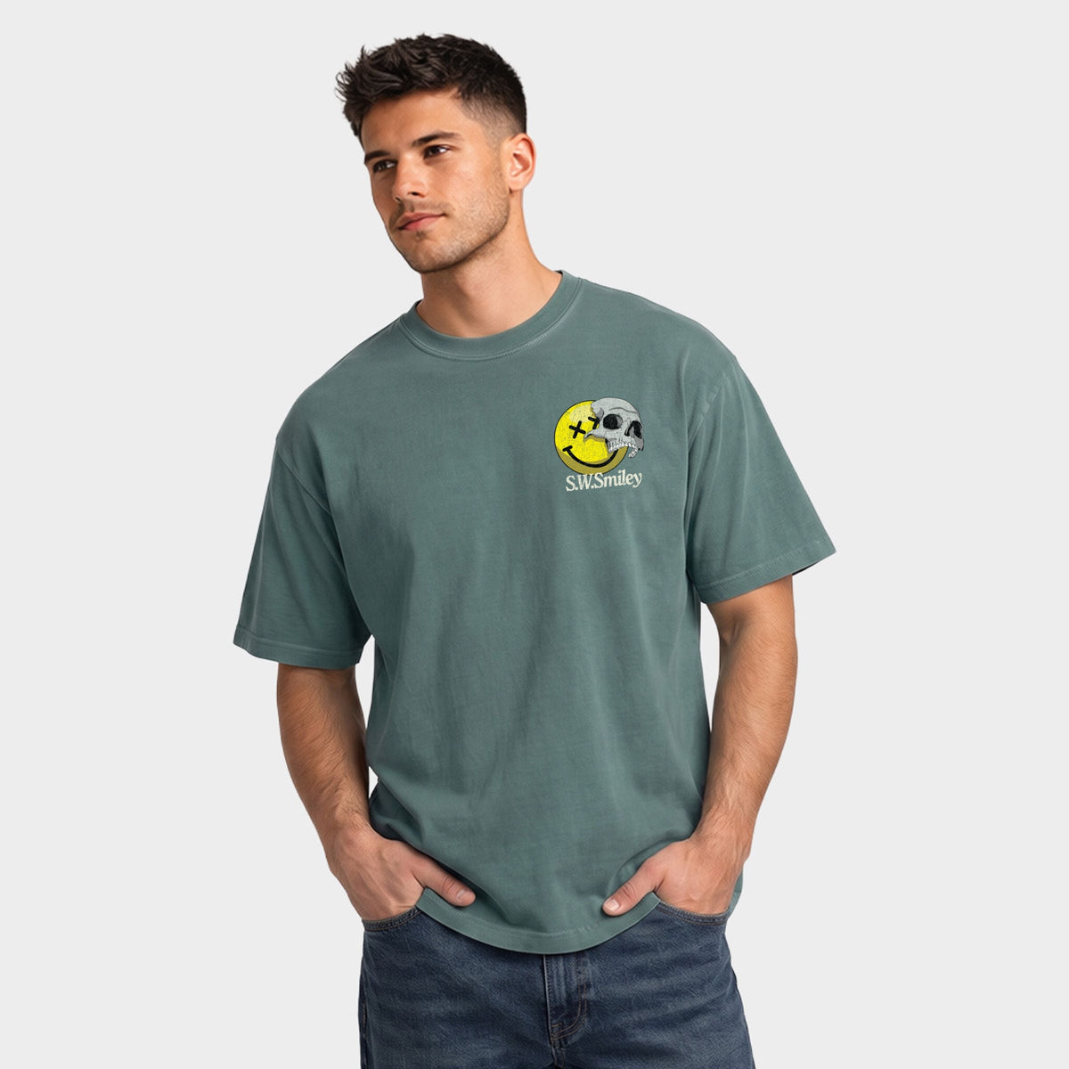 S.W.Smiley We Carry Worlds - Men's Garment Dyed Graphic T-Shirt