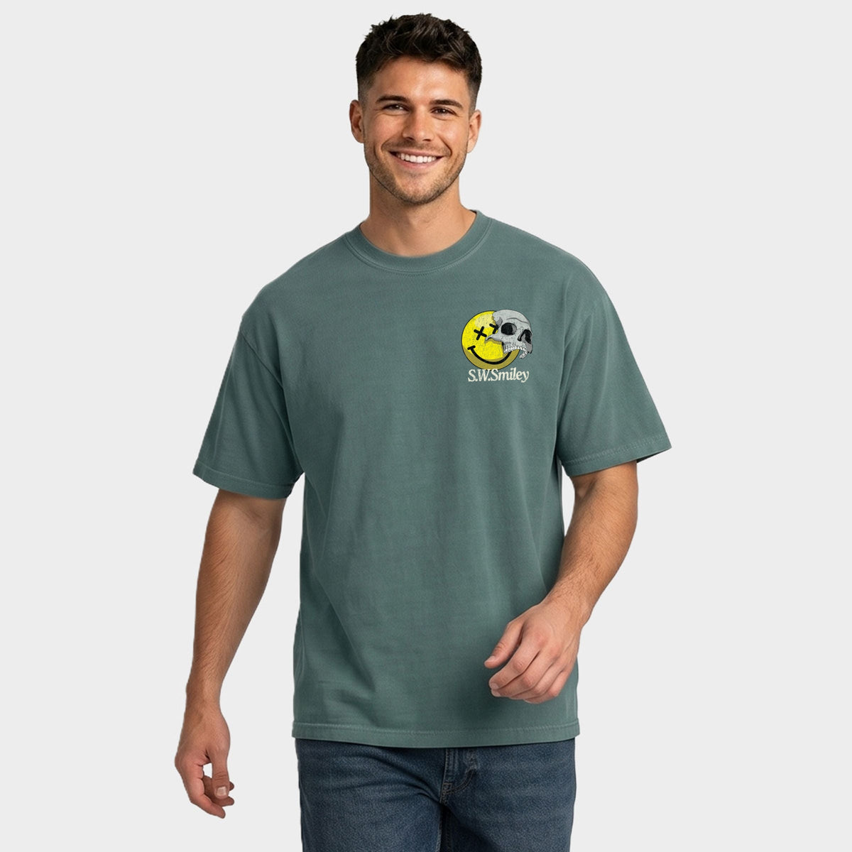 S.W.Smiley We Carry Worlds - Men's Garment Dyed Graphic T-Shirt