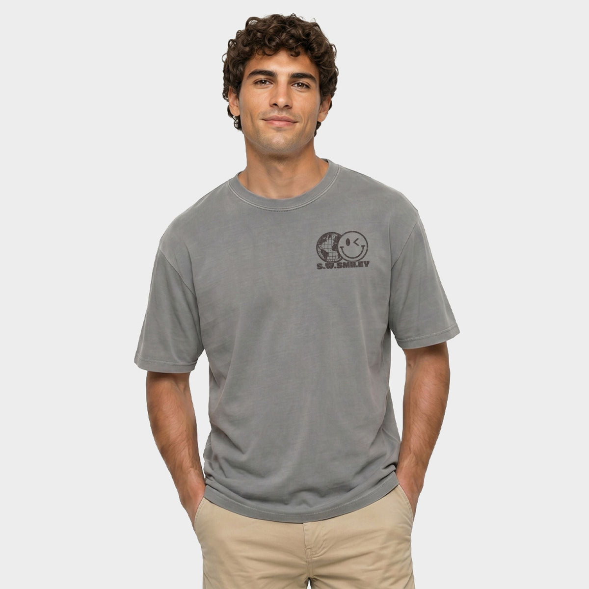 S.W.Smiley Record Retro - Men's Garment Dyed Graphic T-Shirt