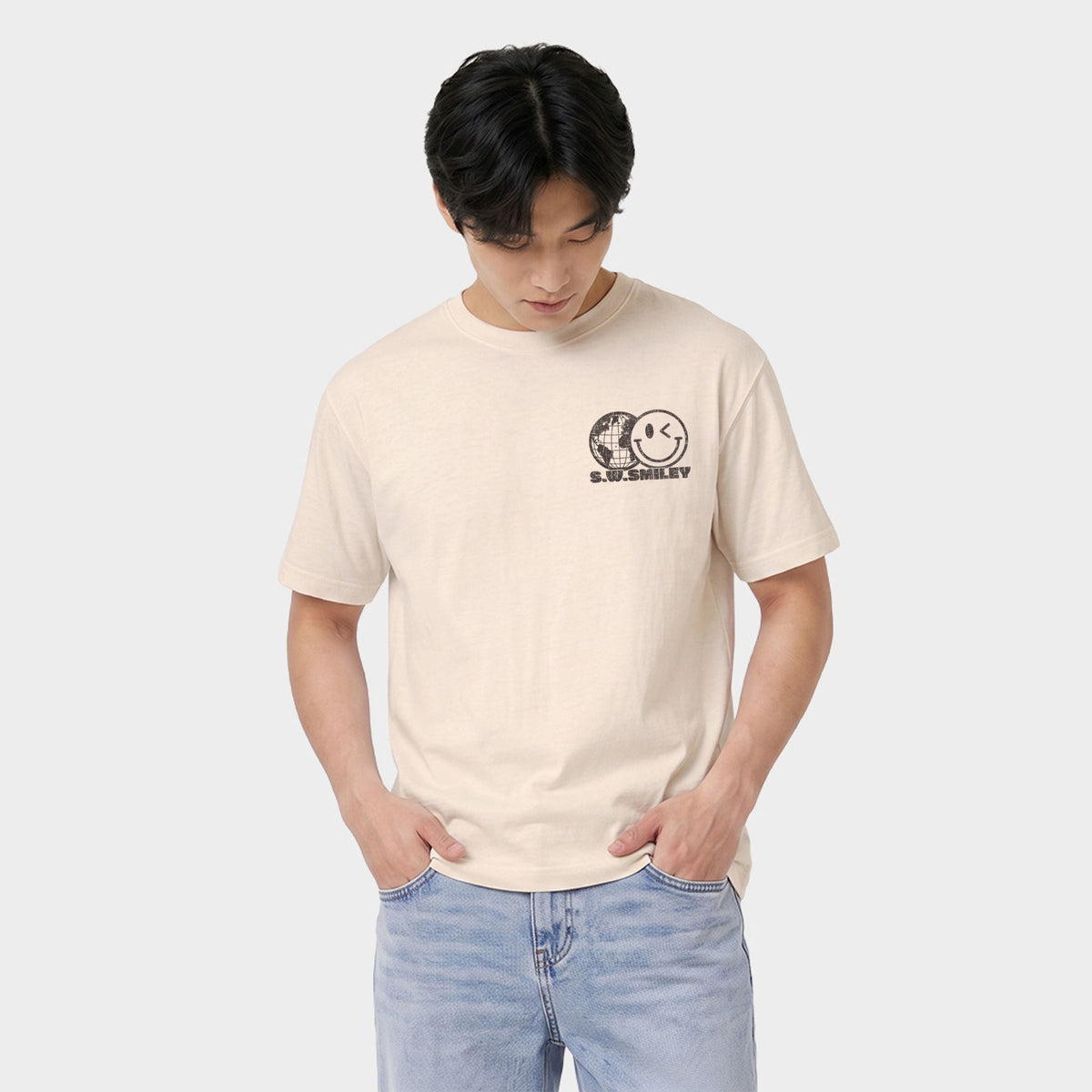 S.W.Smiley Record Retro - Men's Garment Dyed Graphic T-Shirt