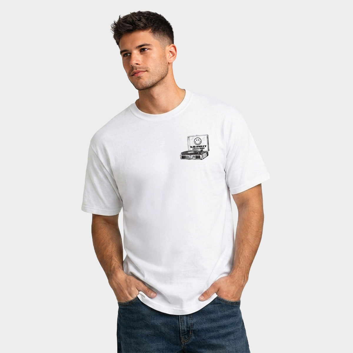 S.W.Smiley Vinyl Energy - Men's Garment Dyed Graphic T-Shirt