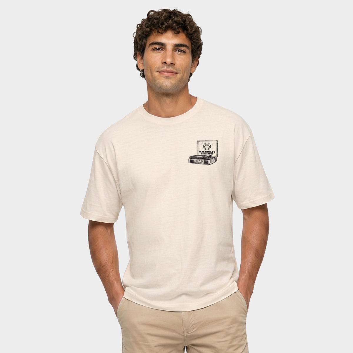 S.W.Smiley Vinyl Energy - Men's Garment Dyed Graphic T-Shirt