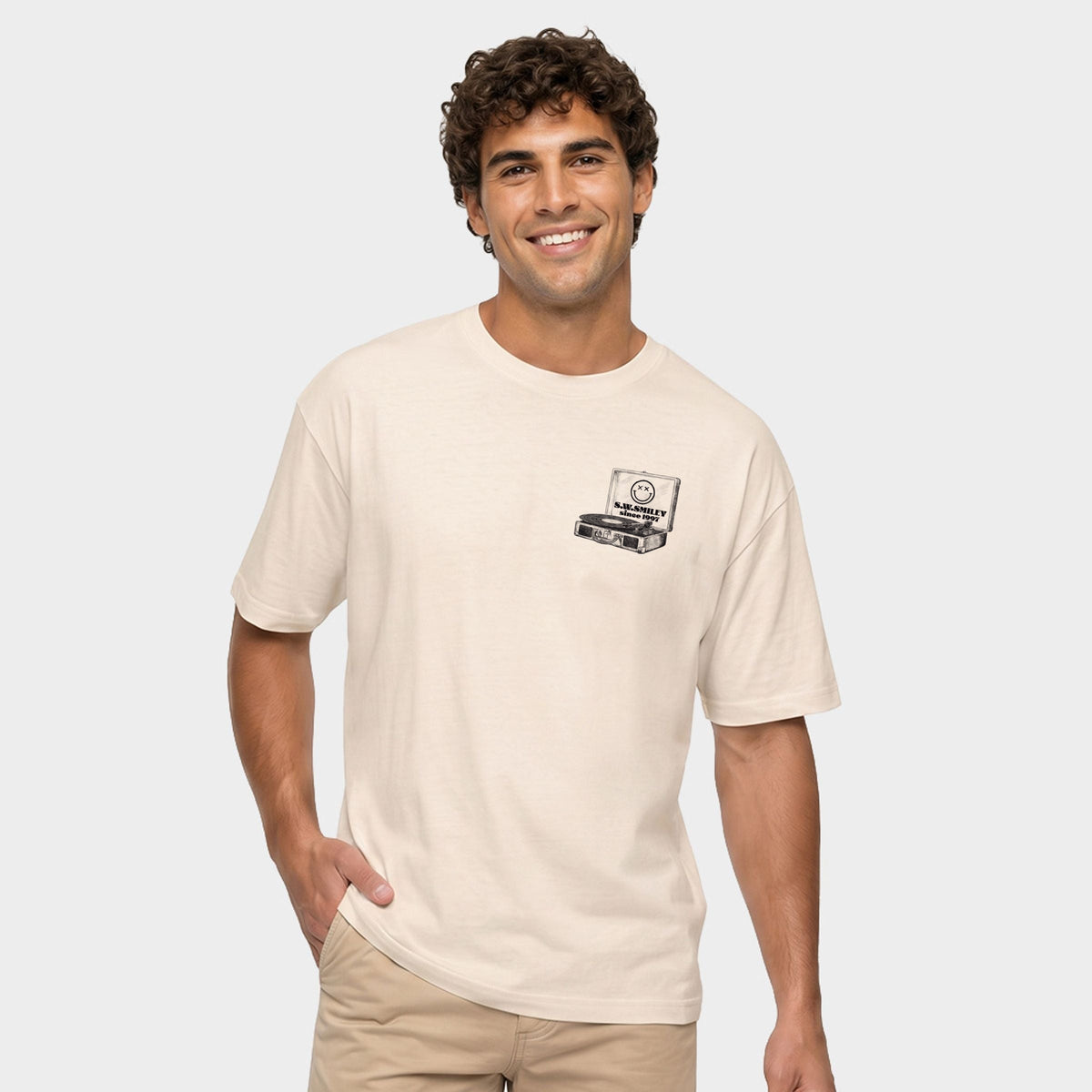 S.W.Smiley Vinyl Energy - Men's Garment Dyed Graphic T-Shirt