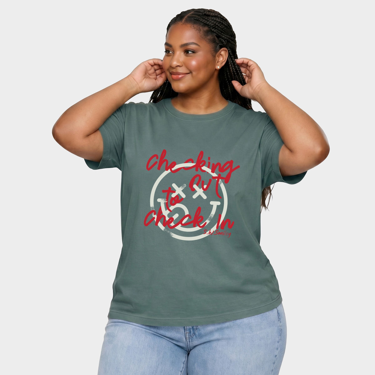 S.W.Smiley Checking Out - Women's Plus Garment Dyed Tee