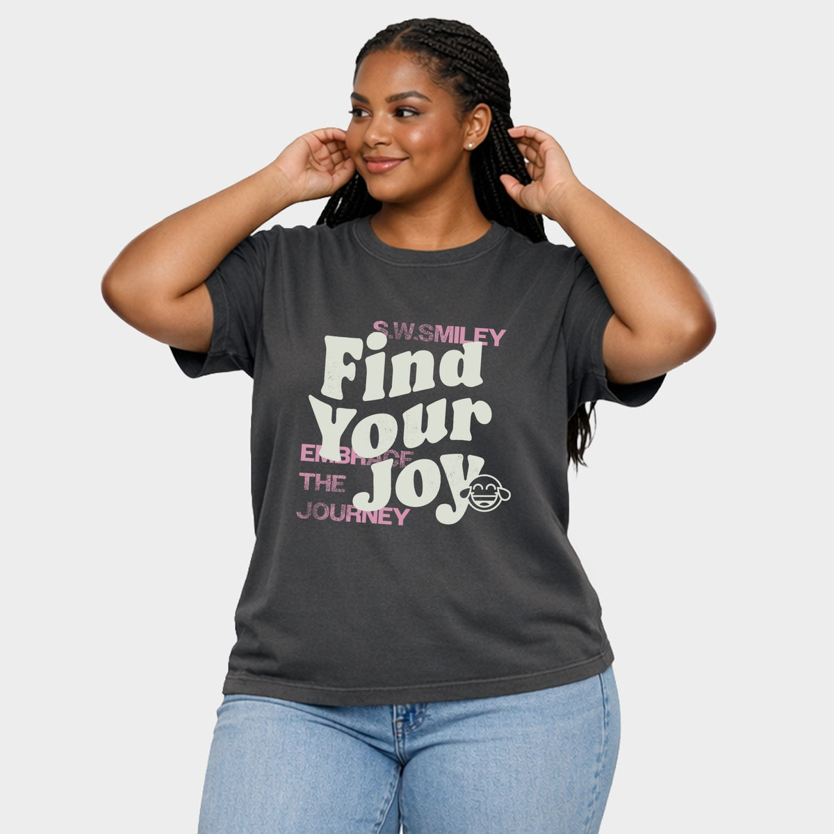 S.W.Smiley Find Your Joy - Women's Plus Garment Dyed Tee