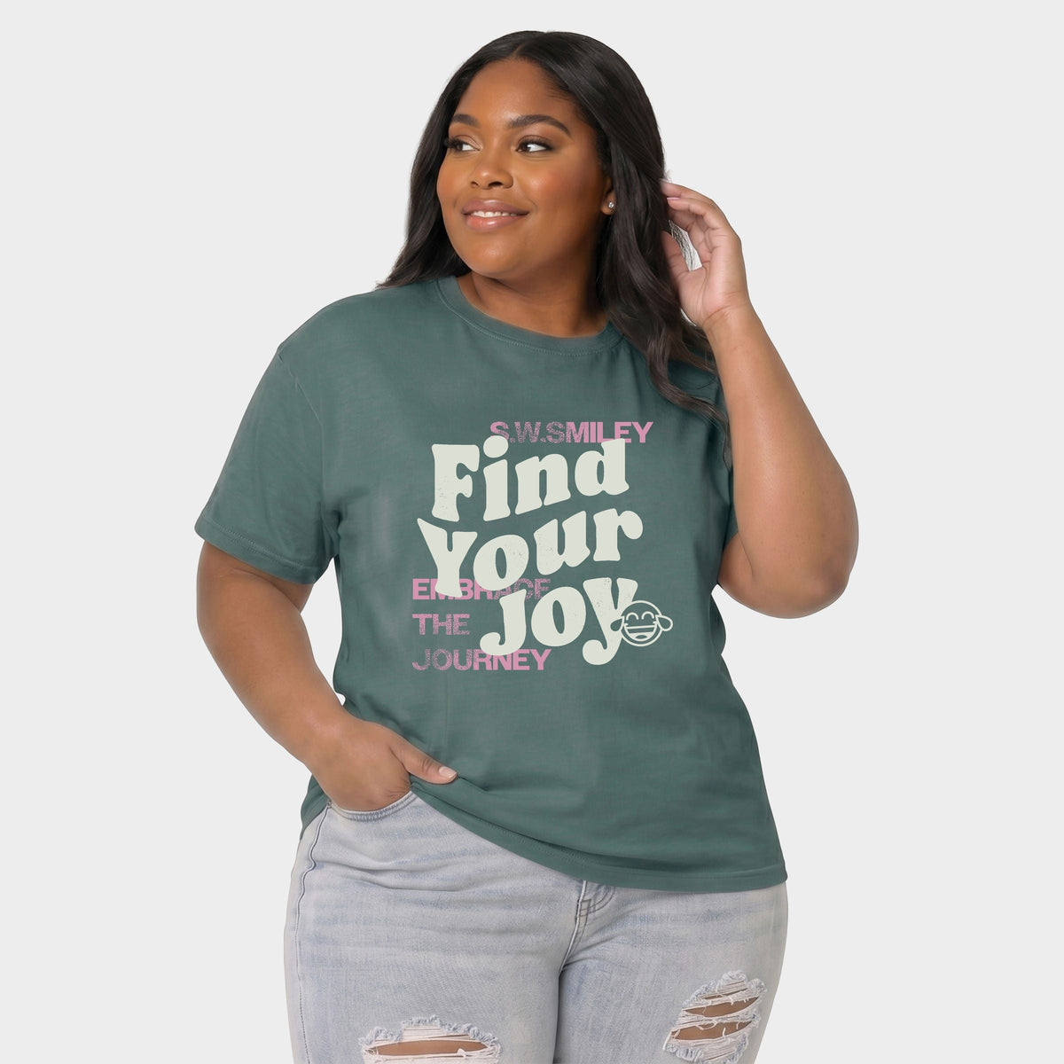 S.W.Smiley Find Your Joy - Women's Plus Garment Dyed Tee